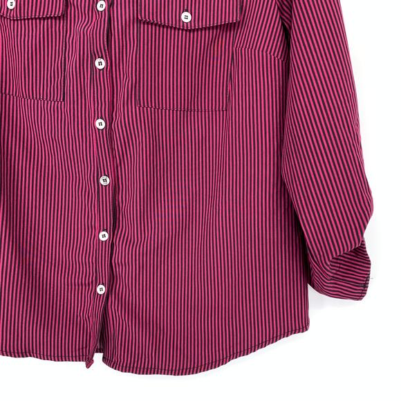 Notations Tab Sleeve Button Front Blouse Womens Sz Small Pink Black Striped NEW - Picture 4 of 6